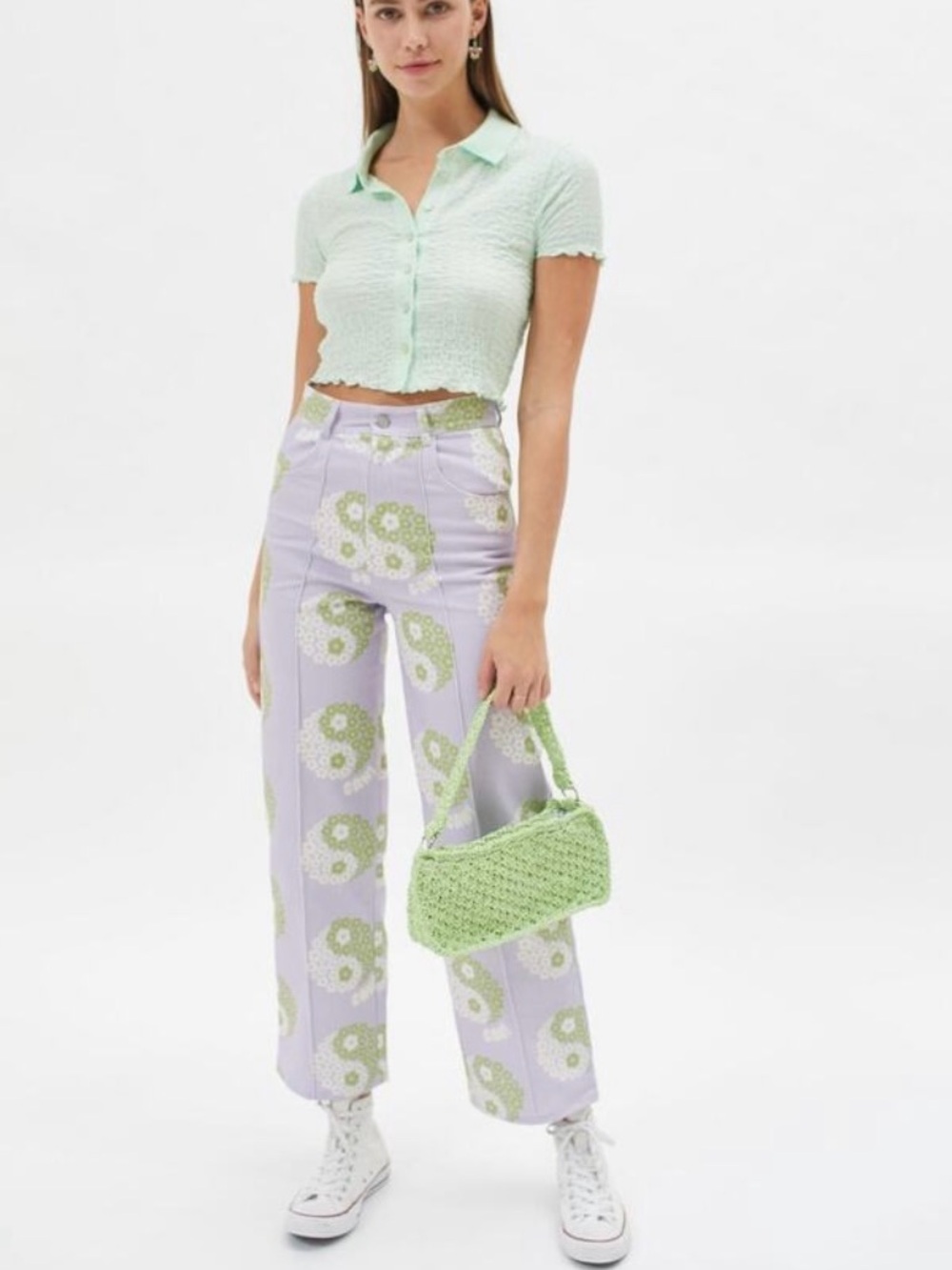 Lisa Says Gah UO Exclusive Printed Robyn Jean 100% Cotton Lavender Size 27